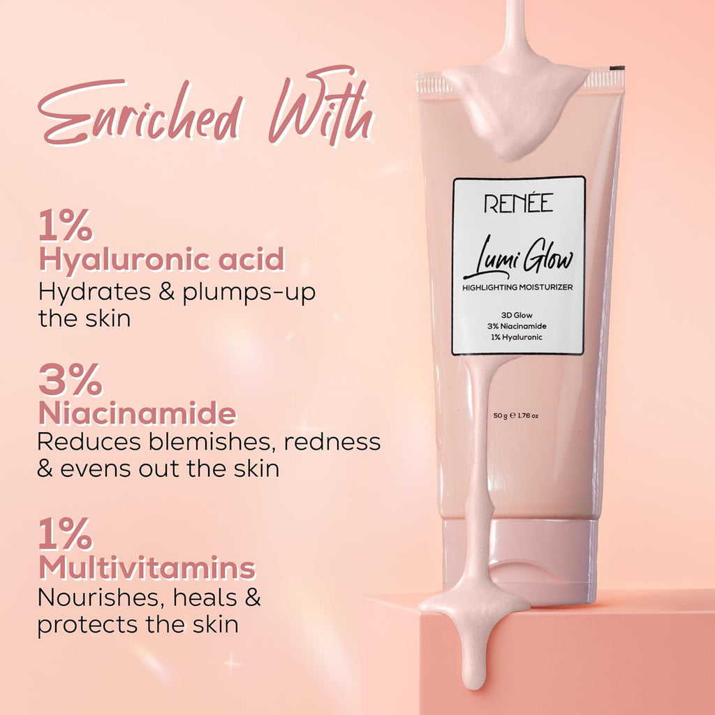 RENEE Lumi Glow Highlighting Moisturizer – Enriched with 3% Niacinamide &  1% Hyaluronic Acid