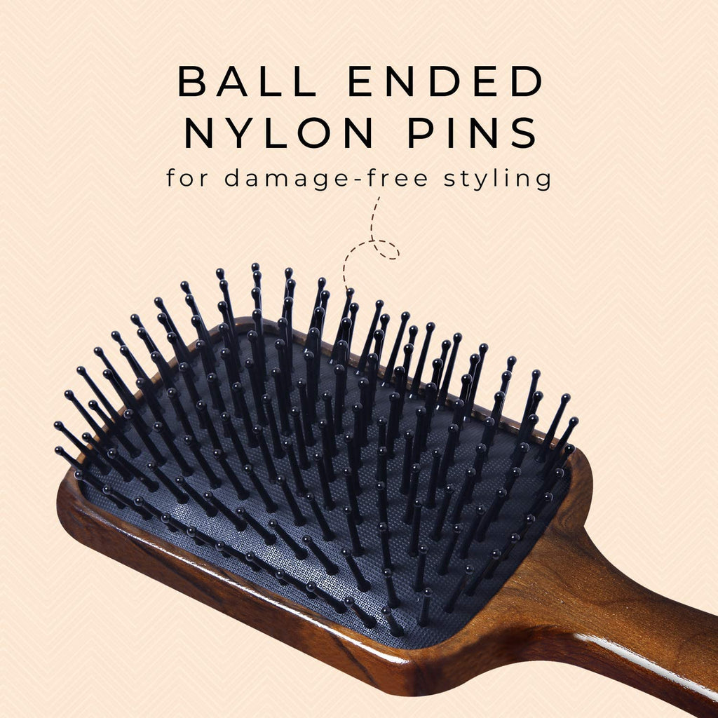 Line Professional Maple Wood Anti Static Large Paddle Hair Styling Salon Brush with Curved Wooden Handle for Men Women