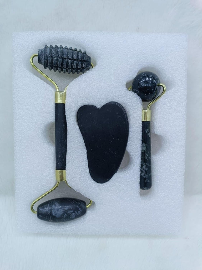 Black Jade Roller & Gua Sha Set of 3 – Complete Facial Care