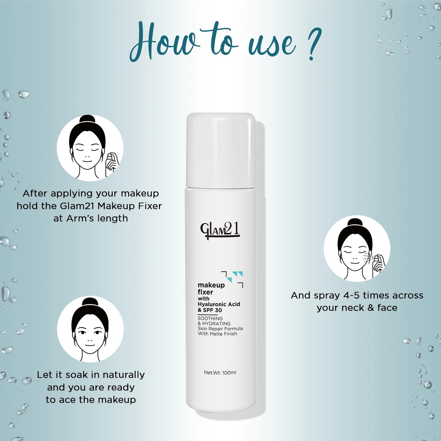 GLAM21 MAKEUP FIXER SPRAY WITH HYALURONIC ACID & SPF 30