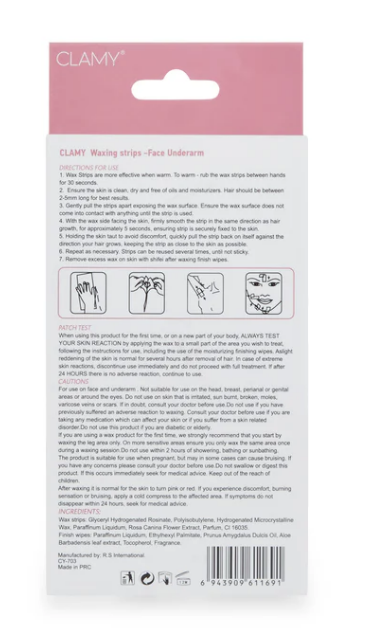 CLAMY Face & Underarms Waxing Strips with Natural Extracts