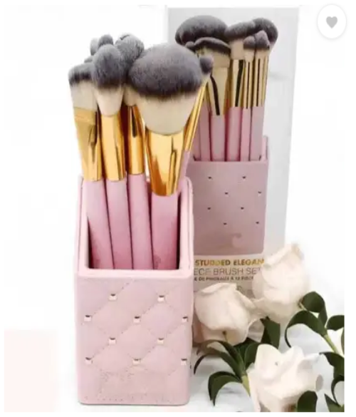 Pink Studded Elegance 12-Piece Brush Set