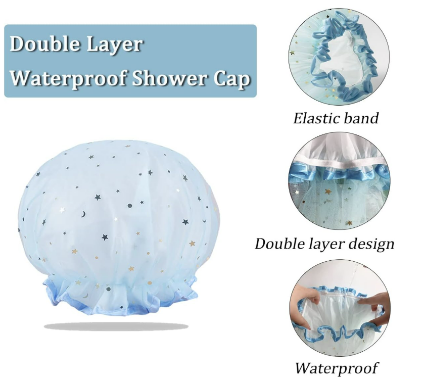 Double Layer Waterproof Lace Hair Shower Cap