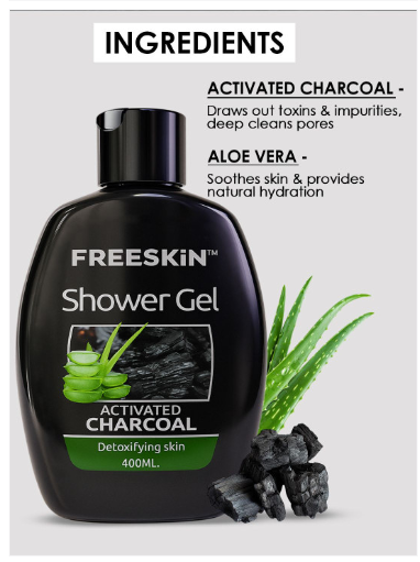 Freeskin Activated Charcoal Shower Gel With Aloe Vera - 400 ml