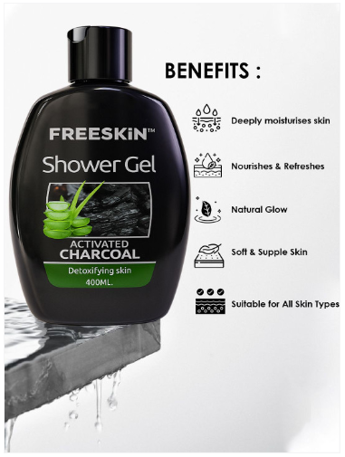 Freeskin Activated Charcoal Shower Gel With Aloe Vera - 400 ml