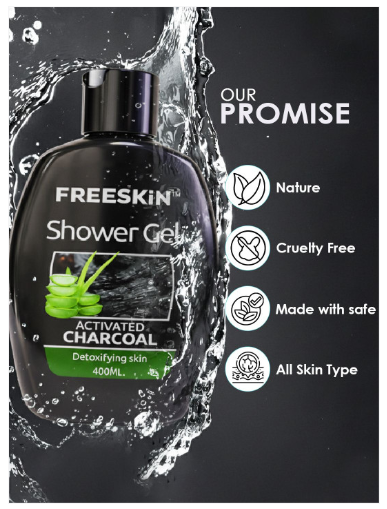 Freeskin Activated Charcoal Shower Gel With Aloe Vera - 400 ml