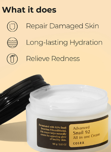 COSRX Advanced Snail 92 All in One Repair Cream with 92% Snail Mucin for Moisturizing-100g