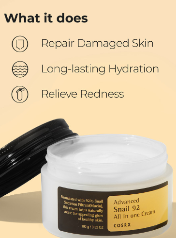 COSRX Advanced Snail 92 All in One Repair Cream with 92% Snail Mucin for Moisturizing-100g