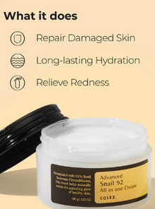 COSRX Advanced Snail 92 All in One Repair Cream with 92% Snail Mucin for Moisturizing-100g