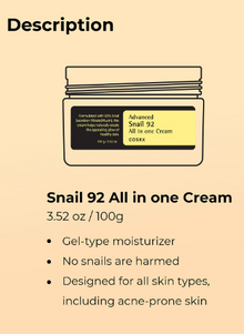 COSRX Advanced Snail 92 All in One Repair Cream with 92% Snail Mucin for Moisturizing-100g