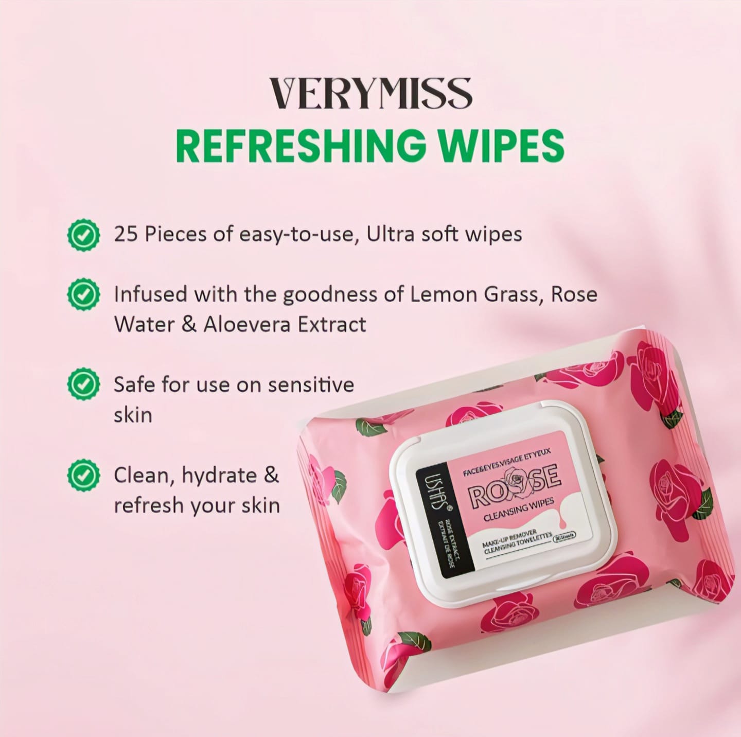 USHAS Rose Extract Cleansing Wipes