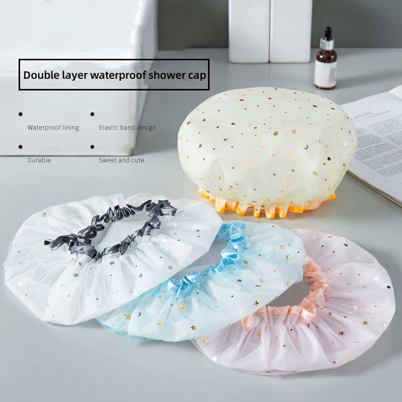 Double Layer Waterproof Lace Hair Shower Cap