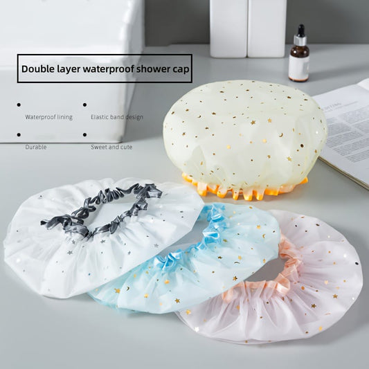 Double Layer Waterproof Lace Hair Shower Cap