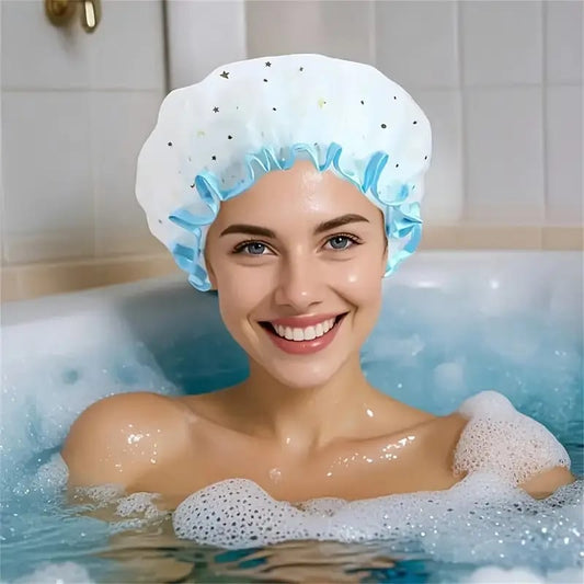 Double Layer Waterproof Lace Hair Shower Cap
