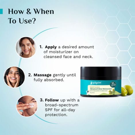 Pilgrim Spanish Squalane Advanced Glow Moisturizer with 4% Niacinamide & 1.5% Alpha Arbutin | Vitamin C For Brightens Skin & Hydrating Skin (50 gm)