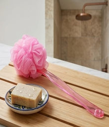 Large Bath Puff Loofah Sponge with Long Handle – Spa Body Back Brush