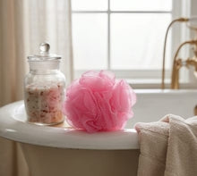 Large Bath Puff Loofah Sponge with Long Handle – Spa Body Back Brush