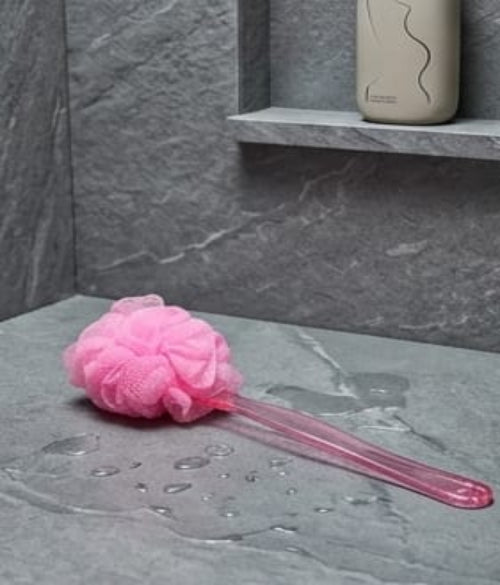 Large Bath Puff Loofah Sponge with Long Handle – Spa Body Back Brush