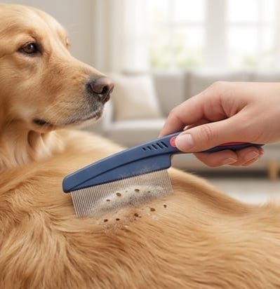Flea Comb with Rubber Handle – Professional Grooming Comb for Dogs & Cats