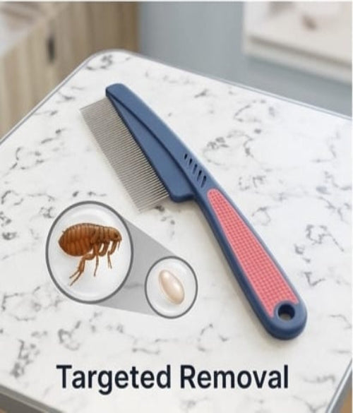 Flea Comb with Rubber Handle – Professional Grooming Comb for Dogs & Cats