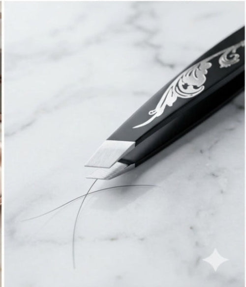 Slant Tip Tweezer – For Eyebrows, Upper Lip & Facial Hair (Black)