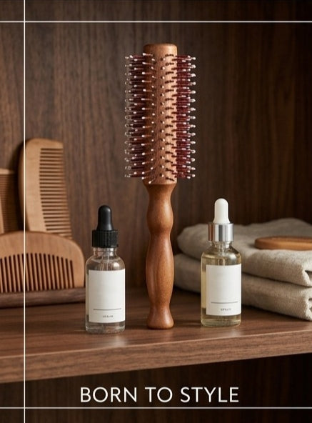 Round Brush with Wooden and Brown Colored Handle with Brown Brush Colored Head (Brown)