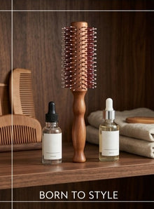 Round Brush with Wooden and Brown Colored Handle with Brown Brush Colored Head (Brown)