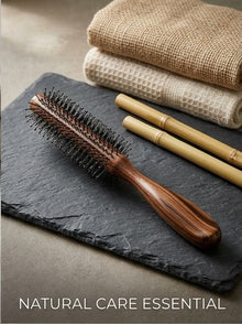 Travel-Size Wooden Roller Hair Brush