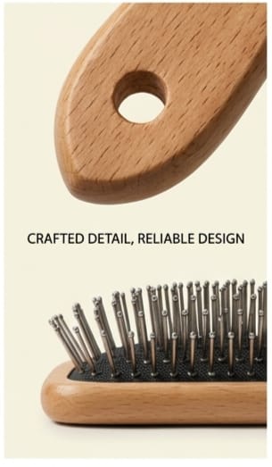 Wooden Paddle Hair Brush with Ball Tip Bristles