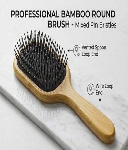 Wood Hair Brush-Paddle Hair brush with Metal Pin Bristles-Wooden Brush for Hair