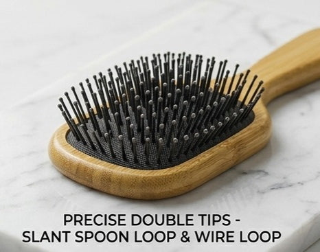 Wood Hair Brush-Paddle Hair brush with Metal Pin Bristles-Wooden Brush for Hair