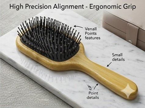 Wood Hair Brush-Paddle Hair brush with Metal Pin Bristles-Wooden Brush for Hair