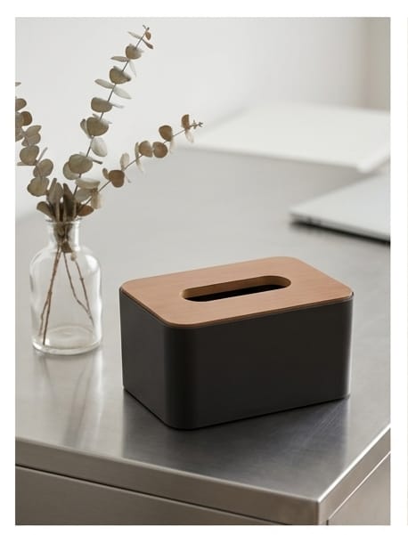 Tissue Storage Box with Square Shape Wooden Cover Plastic Tissue Box Holder.