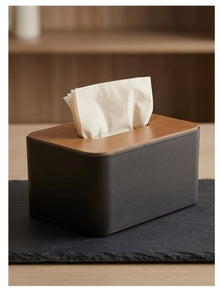 Tissue Storage Box with Square Shape Wooden Cover Plastic Tissue Box Holder.