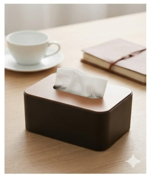 Tissue Storage Box with Square Shape Wooden Cover Plastic Tissue Box Holder.