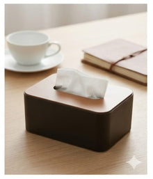 Tissue Storage Box with Square Shape Wooden Cover Plastic Tissue Box Holder.