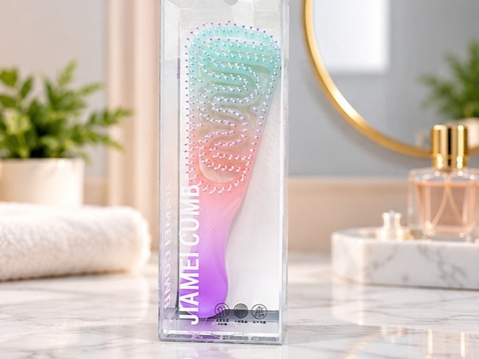 Pastel Ombre Flex Detangling Brush – Ergonomic Curved Vented Hairbrush for Scalp Care & Quick Styling