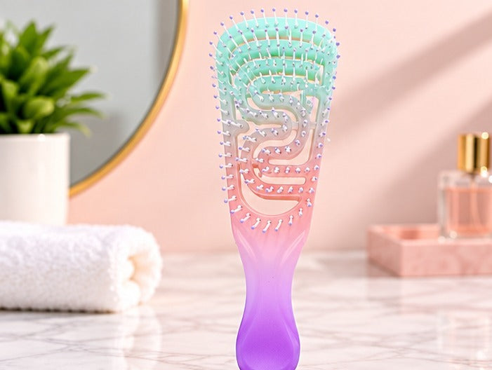 Pastel Ombre Flex Detangling Brush – Ergonomic Curved Vented Hairbrush for Scalp Care & Quick Styling