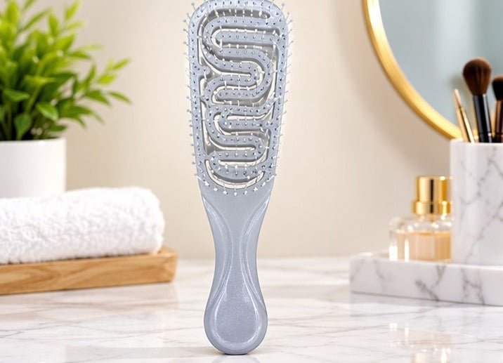 Premium Glitter Silver Detangling Hair Brush with Flexible Bristles, Ventilated Design & Ergonomic Handle for All Hair Types