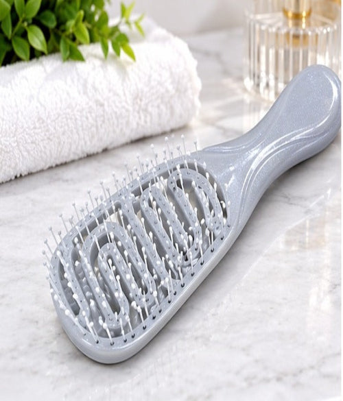 Premium Glitter Silver Detangling Hair Brush with Flexible Bristles, Ventilated Design & Ergonomic Handle for All Hair Types