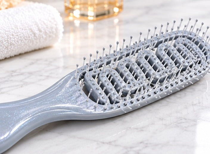 Premium Glitter Silver Detangling Hair Brush with Flexible Bristles, Ventilated Design & Ergonomic Handle for All Hair Types