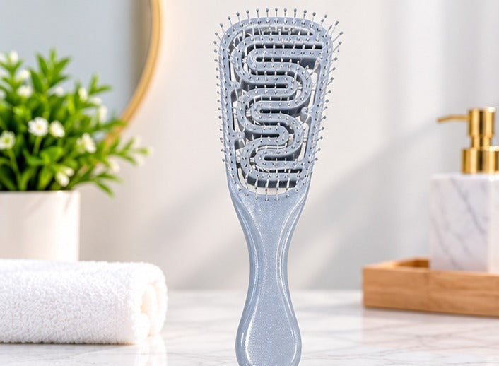 Premium Glitter Silver Detangling Hair Brush with Flexible Bristles, Ventilated Design & Ergonomic Handle for All Hair Types