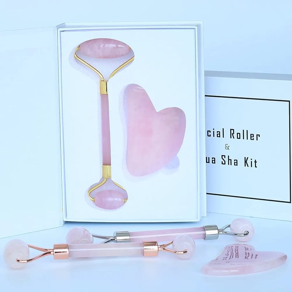 Jade Roller &  Gua Sha Set – Natural Rose Jade