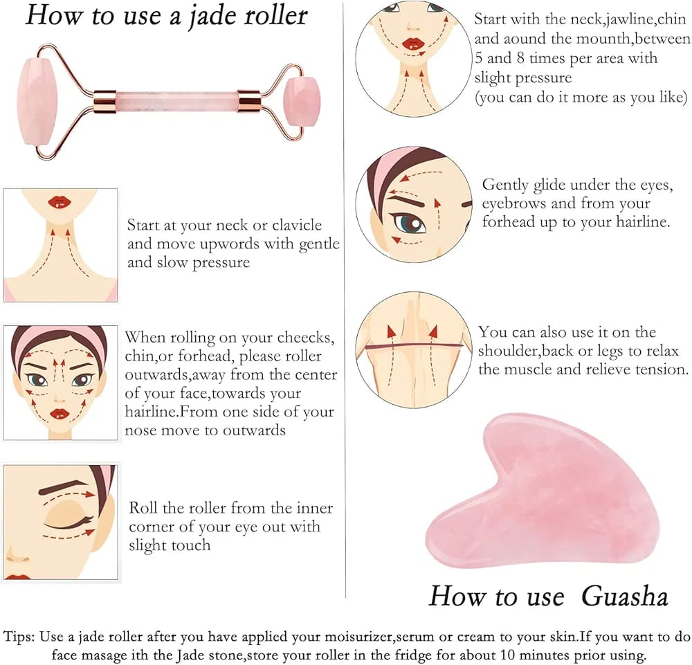 Jade Roller &  Gua Sha Set – Natural Rose Jade