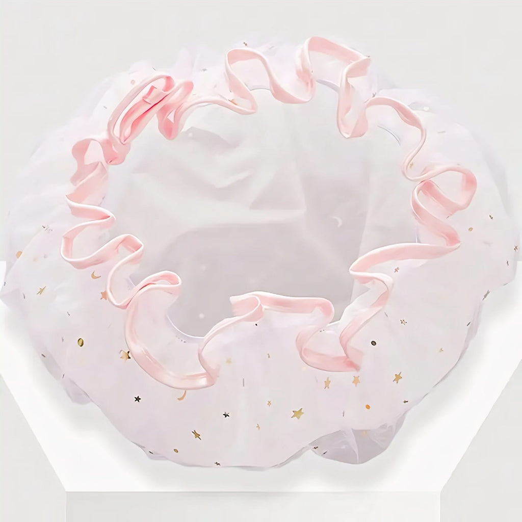 Double Layer Waterproof Lace Hair Shower Cap