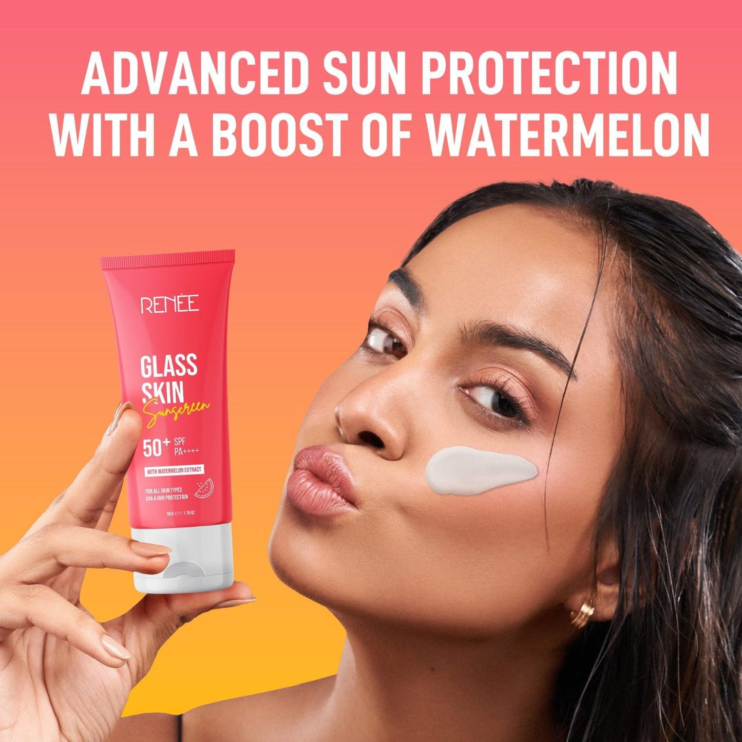 RENEE Glass Skin Sunscreen, SPF 50+ PA++++, Watermelon Extract, All Skin Types, 50g