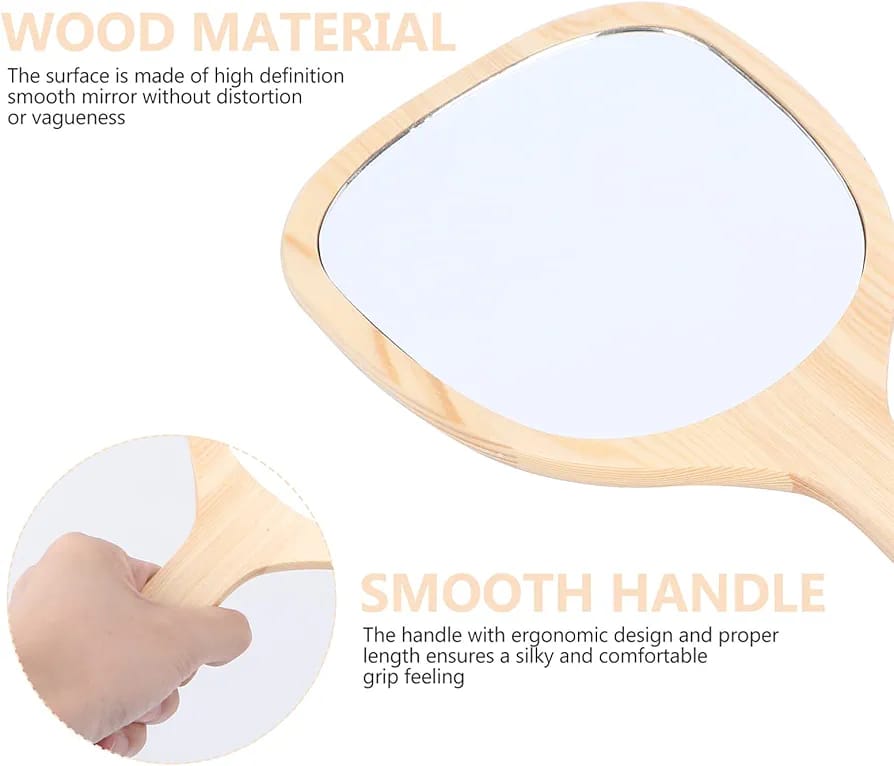 WOODEN  HANDLE MIRROR SMALL SIZE