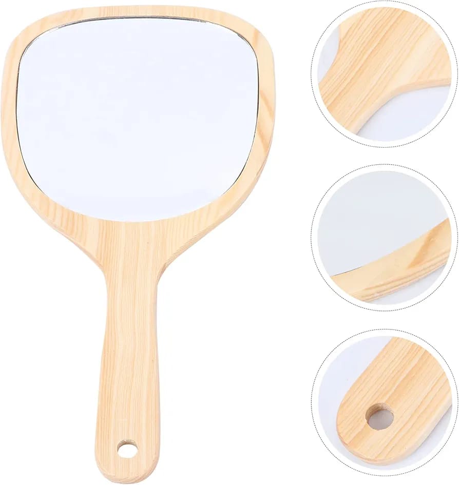 WOODEN  HANDLE MIRROR SMALL SIZE