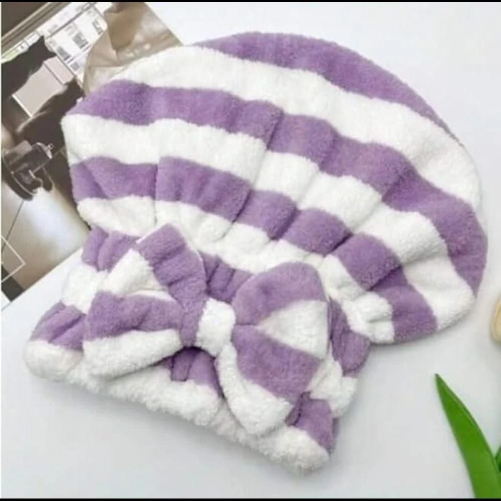 Hair Drying Towel Wrap with Bow-Knot & Shower Cap Set !