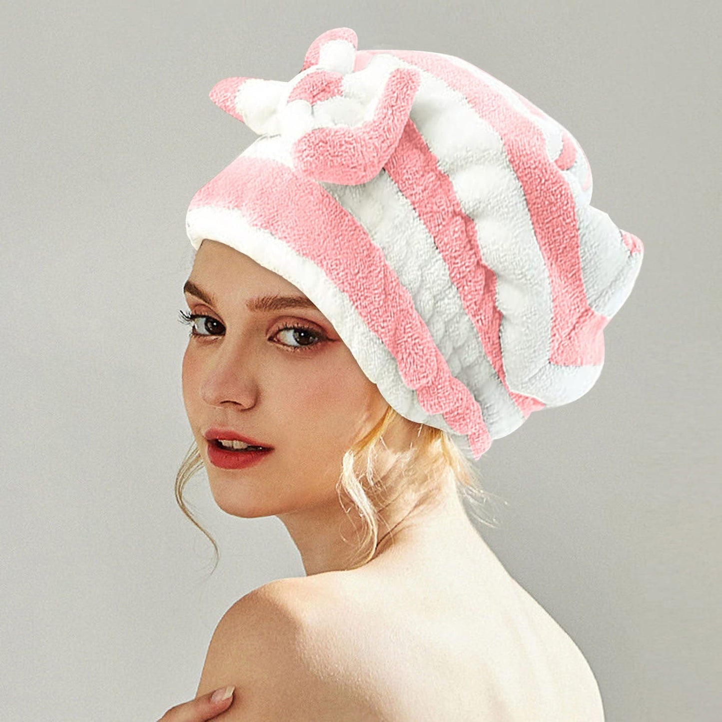 Hair Drying Towel Wrap with Bow-Knot & Shower Cap Set !